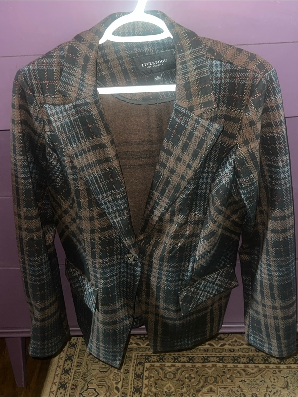 Liverpool Plaid Blazer in Brown and Black with Slate Accents size M
